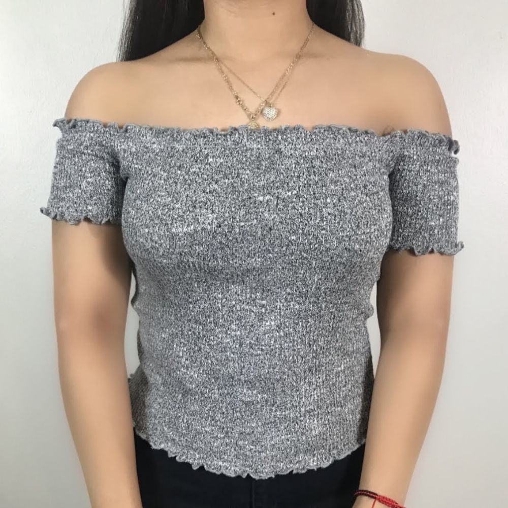 Heather grey off shoulder top